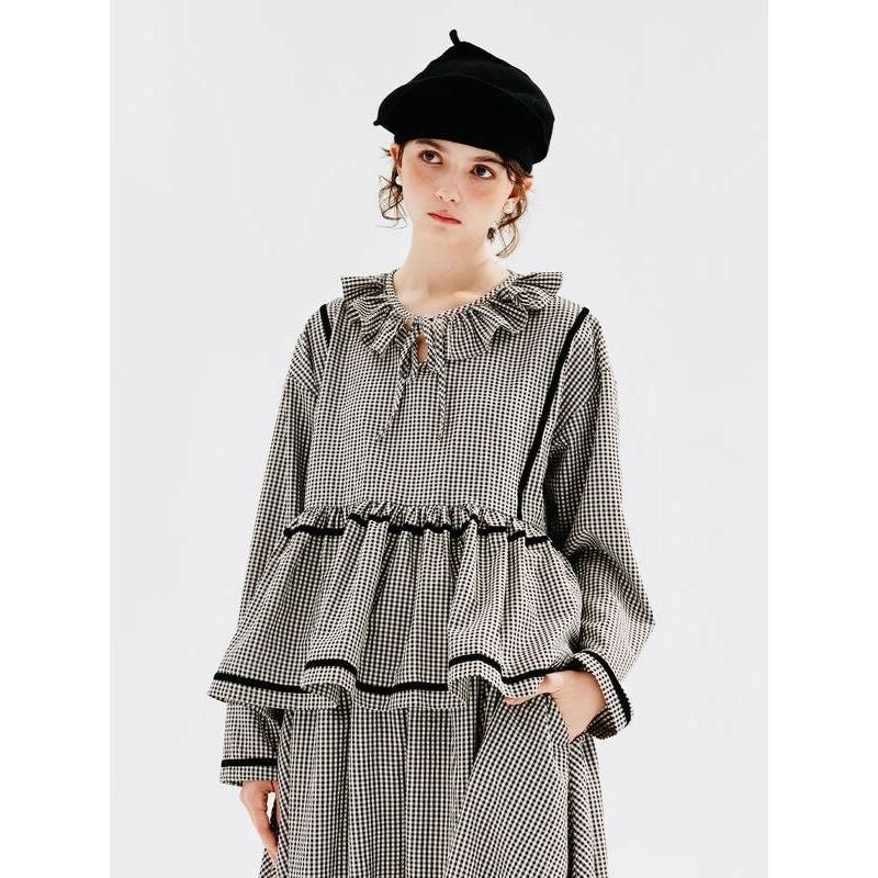 checkered long-sleeved shirt with doll collar, view 2 - MRSLM