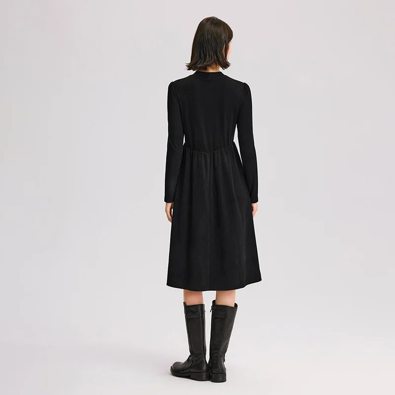 winter corduroy patchwork midi dress, view 5 - MRSLM