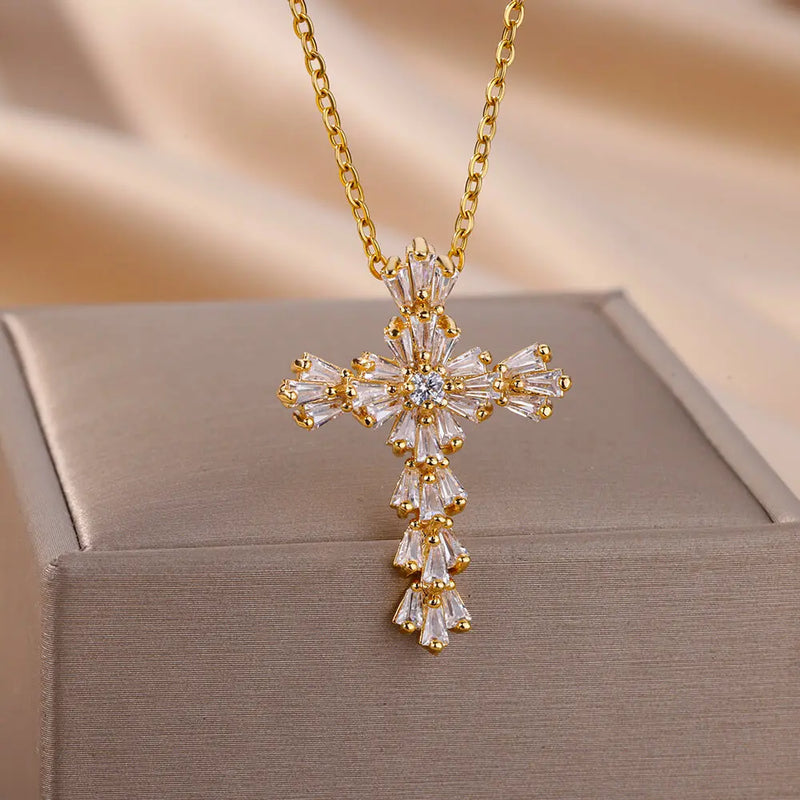 cubic zirconia cross pendant necklace, view 4 - MRSLM