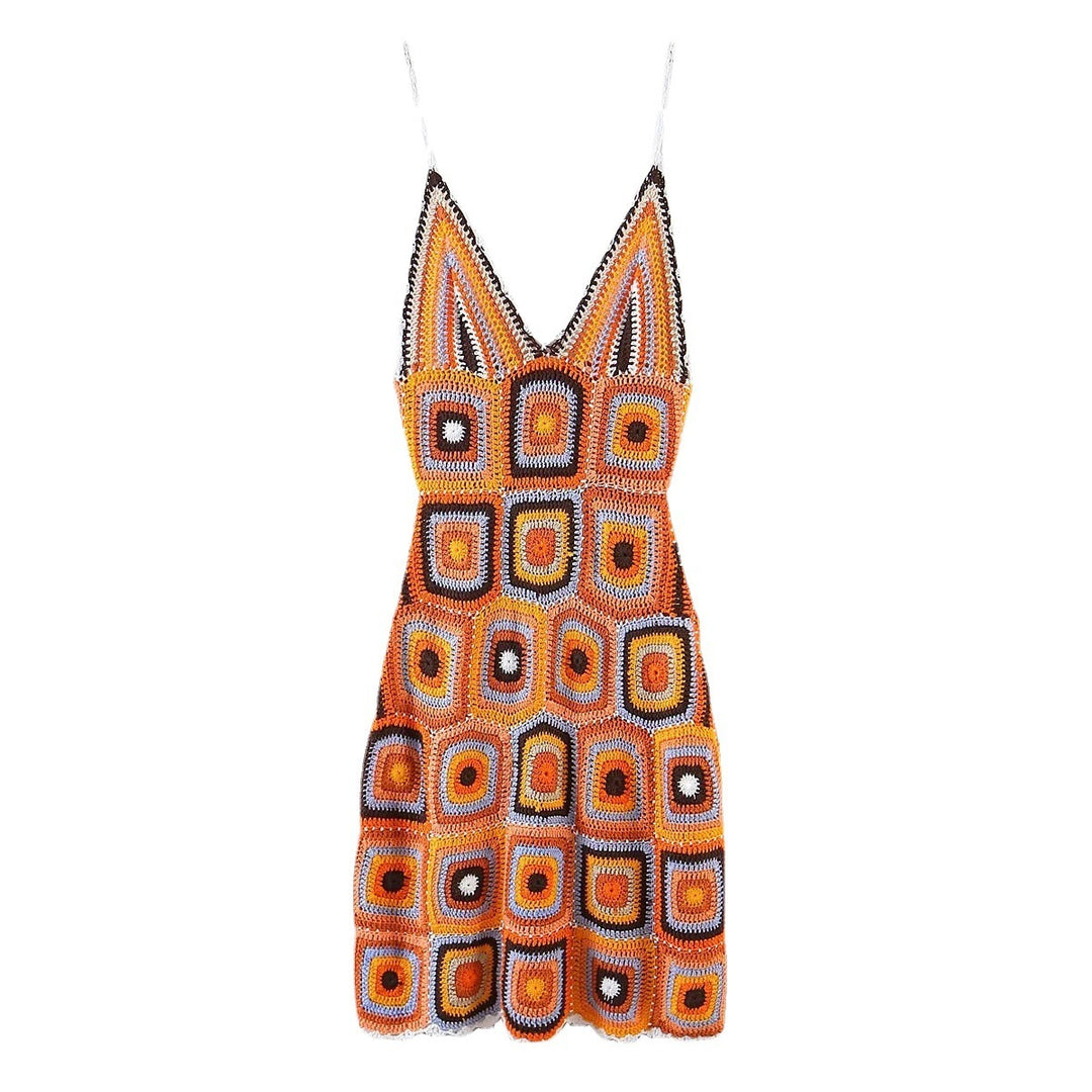 Hand-encrypted Grandmother Plaid Sling Dress