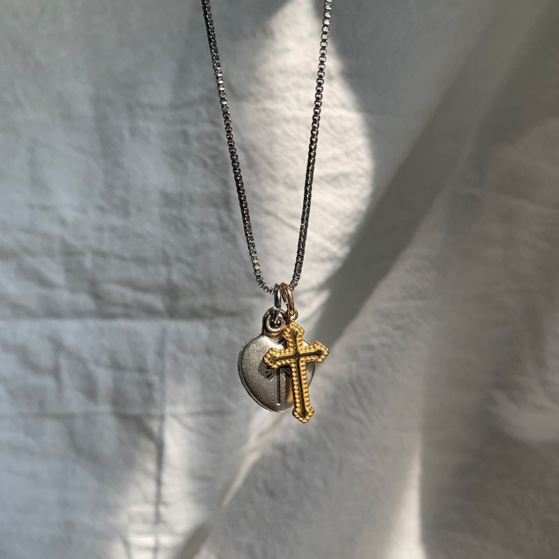 Peach Heart Roman Cross Closure Pendant Necklace