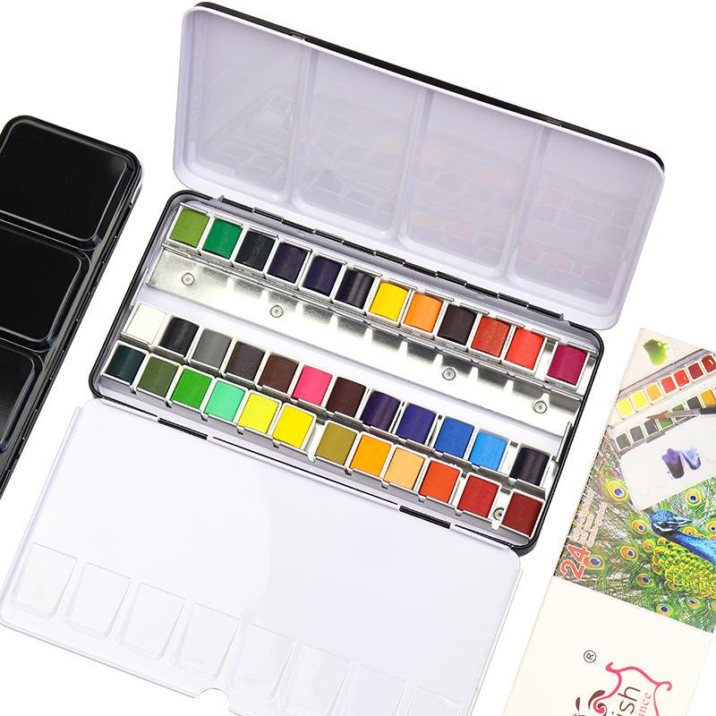24/36 Color Portable Watercolor Paint Set with Brush Pen for Travel &amp; Art Supplies