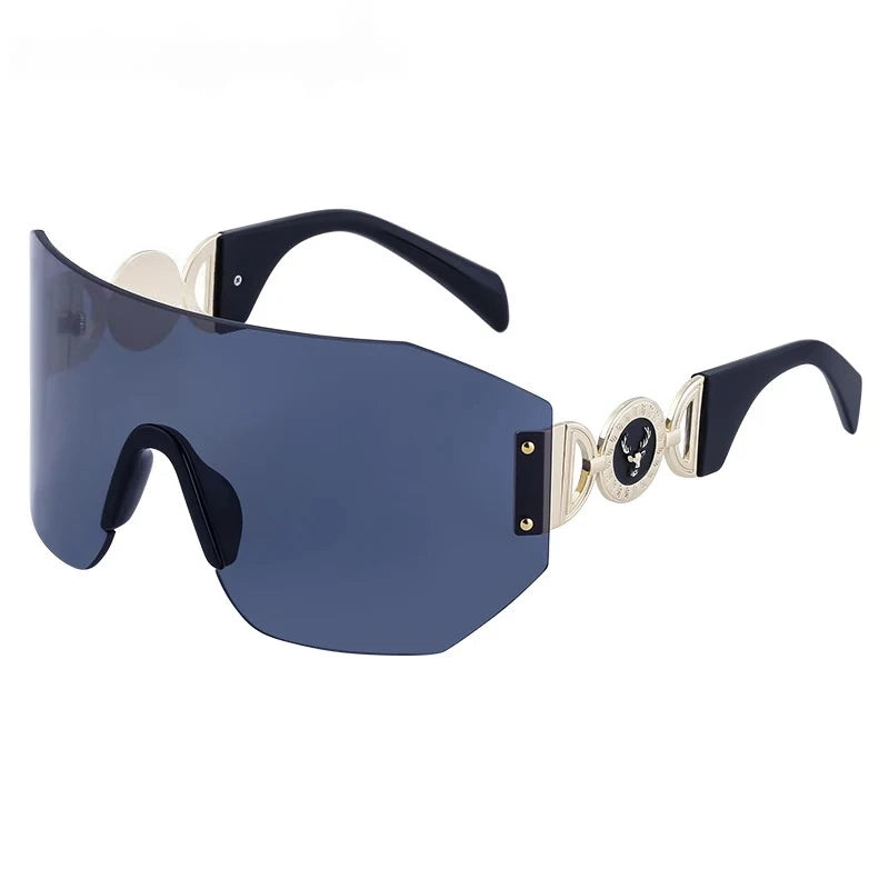 oversized shield rimless sunglasses, view 9 - MRSLM