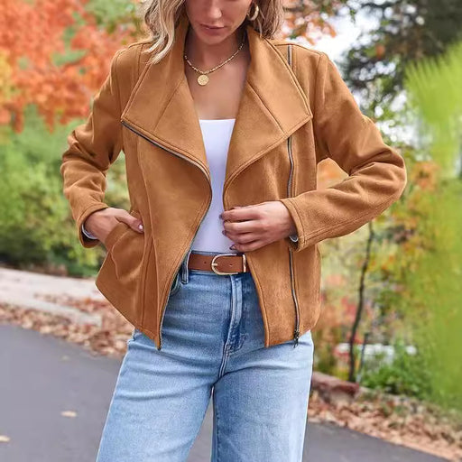 women's short suede motorcycle jacket - MRSLM