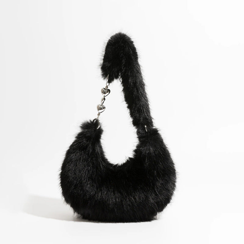 Schicke, flauschige Halbmond-Schultertasche aus Kunstpelz