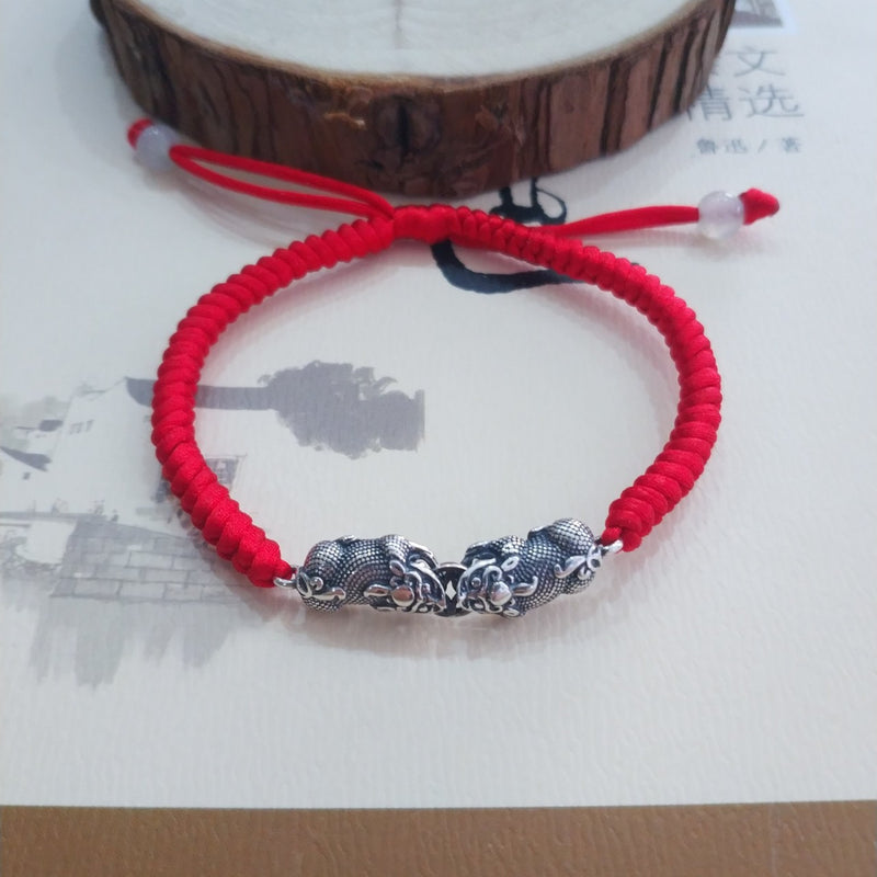 double pixiu red string bracelet, view 4 - MRSLM