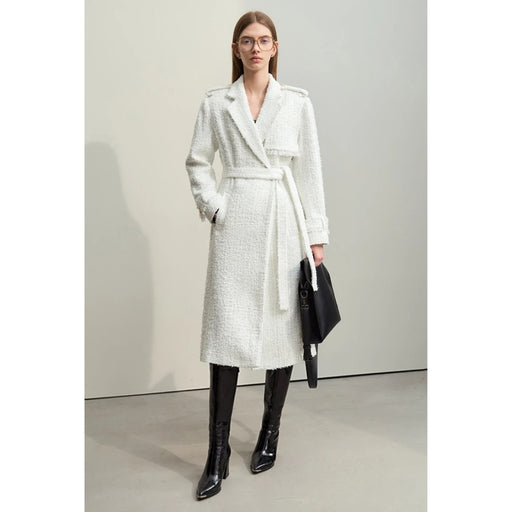 women's long tweed coat with belt, view 2 - MRSLM