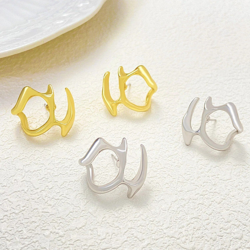 Liquid metal irregular stud earrings, view 7 - MRSLM
