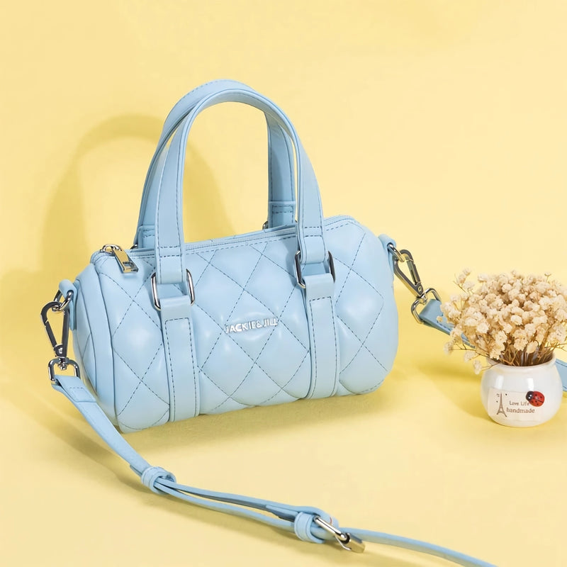 blue leather cylinder shoulder bag, view 3 - MRSLM
