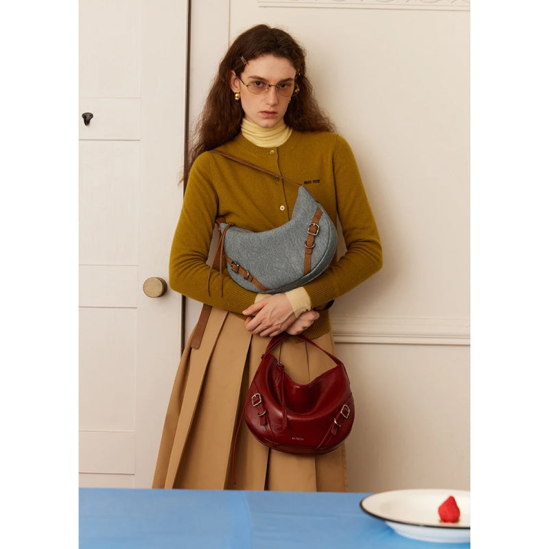 split leather shoulder crossbody bag, view 8 - MRSLM