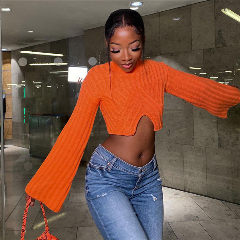 women's short open navel knit sweater, view 2 - MRSLM