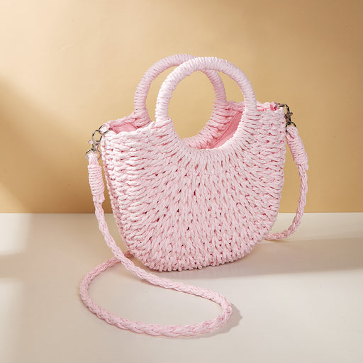 half moon straw woven beach shoulder bag, view 5 - MRSLM