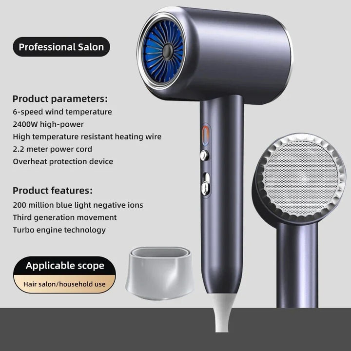 2400W Professional High-Speed Hair Dryer with Negative Ion Technology and Ultra Quiet Design