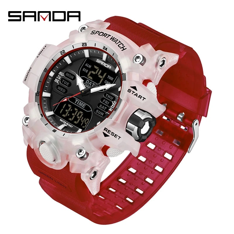 Dual Display Sports Watch for Men - Waterproof, Shock Resistant with Multi-Function Digital Display