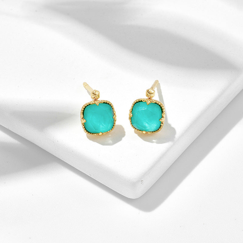 square turquoise white crystal earrings, view 4 - MRSLM
