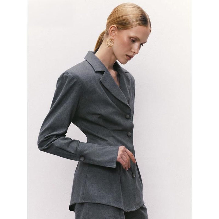 Elegant Slim-Fit Two-Piece Outfit: Long Sleeve Shirt & High Waist Shorts
