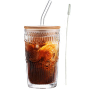 350ml glass cup with wooden lid and straw, view 2 - MRSLM