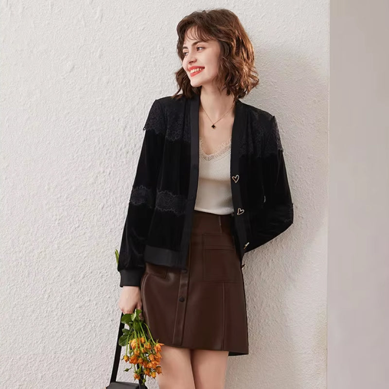 lace v-neck long sleeve cardigan - MRSLM