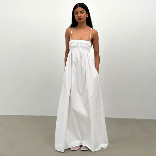 spaghetti strap smocked long dress - MRSLM
