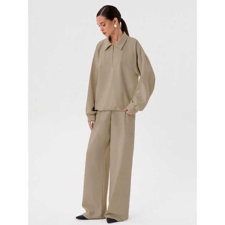 Elegant Two-Piece Set: Casual Long Sleeve Shirt & High-Waist Wide Leg Pants