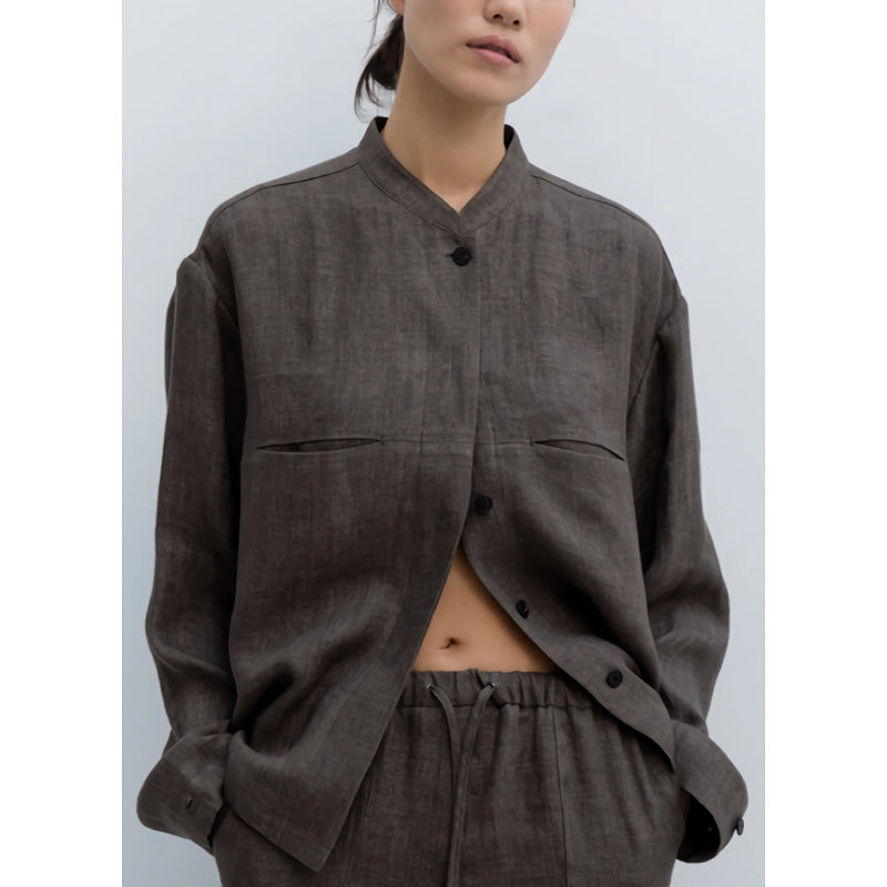 linen button-up blouse, view 3 - MRSLM