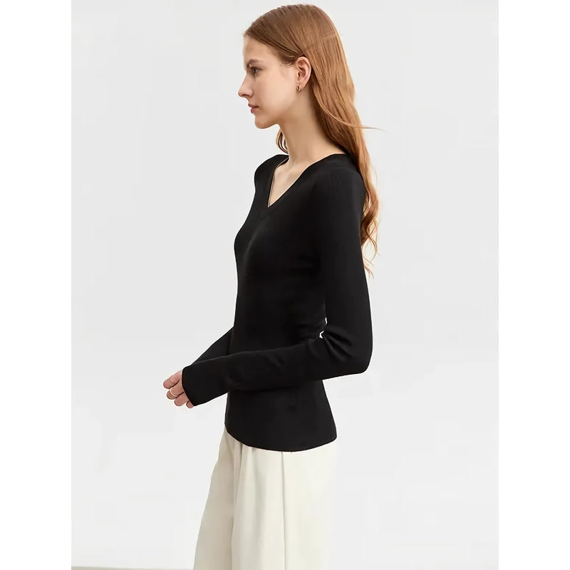 autumn slim v-neck wool sweater, view 3 - MRSLM