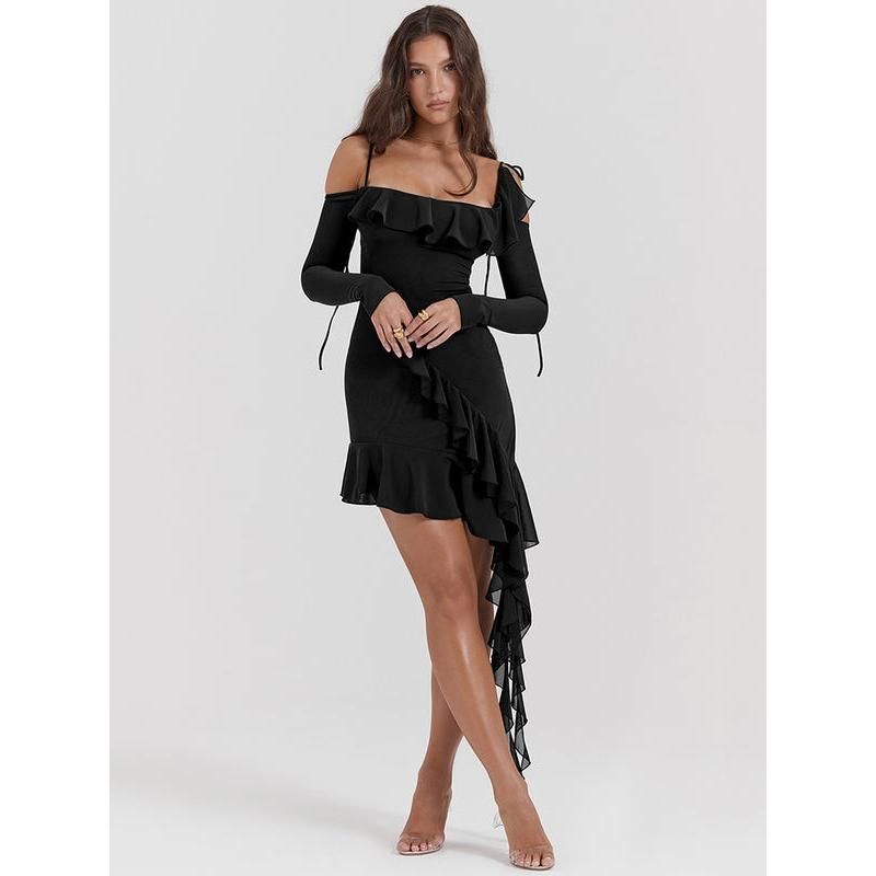 Elegantes, rückenfreies Minikleid mit Spaghettiträgern und Rüschen für Damen