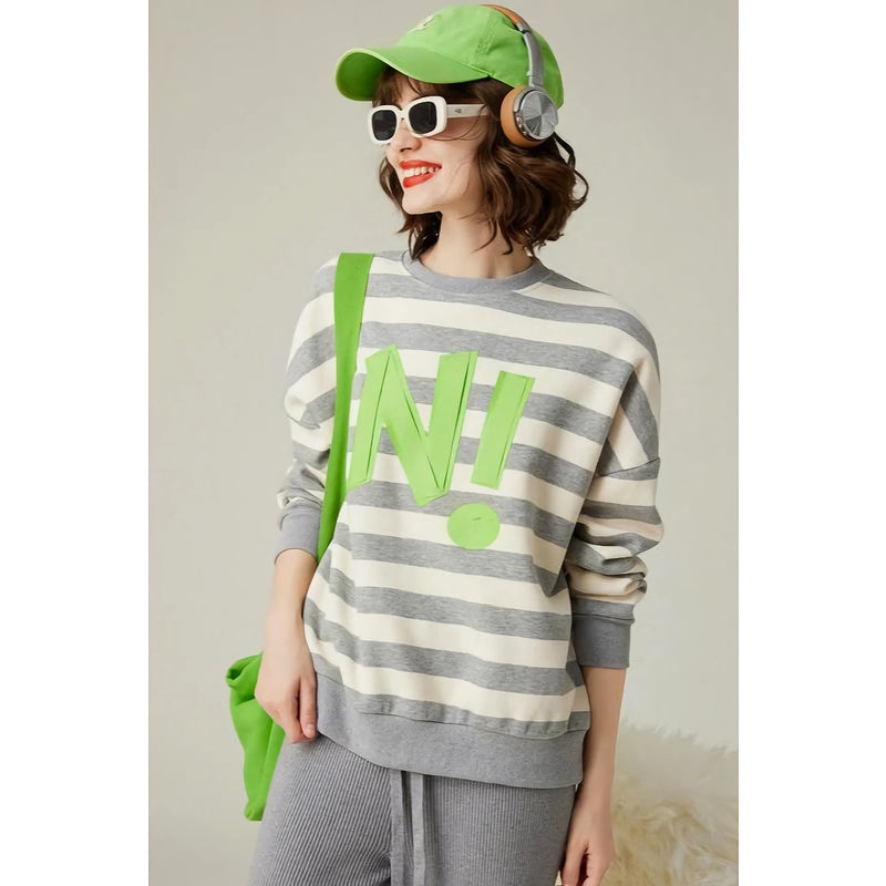 striped letter print sequin embroidered sweatshirt, view 4 - MRSLM