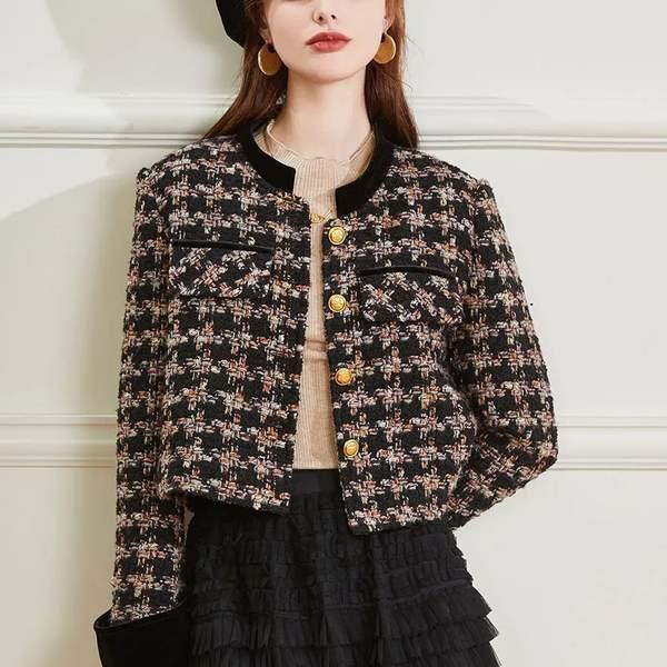 retro plaid long sleeve office coat - MRSLM