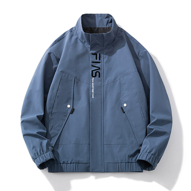 Jaqueta masculina casual retrô com gola alta para primavera e outono