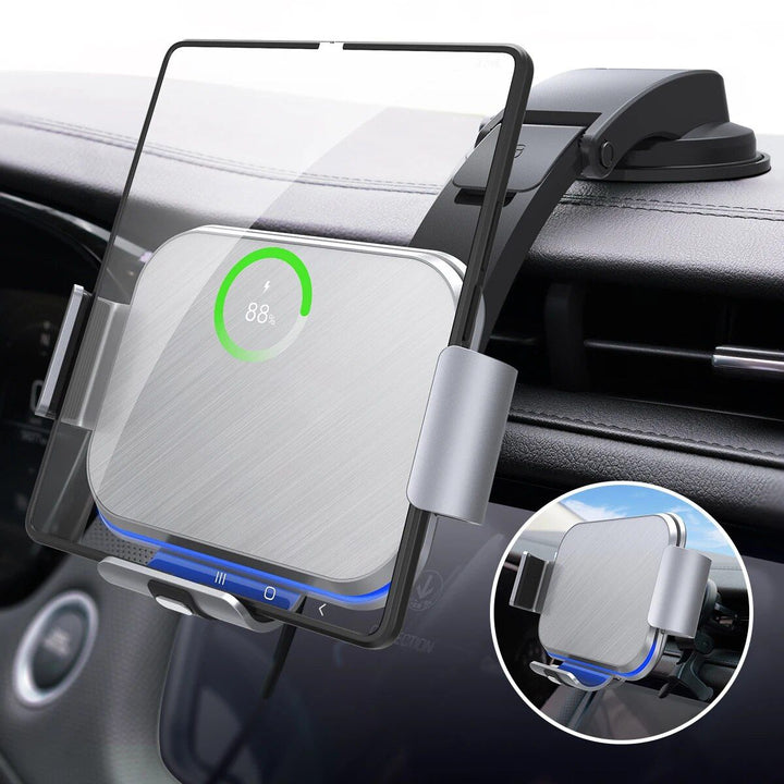 15W Dual Coil Wireless Car Charger Phone Holder with Fast Charging