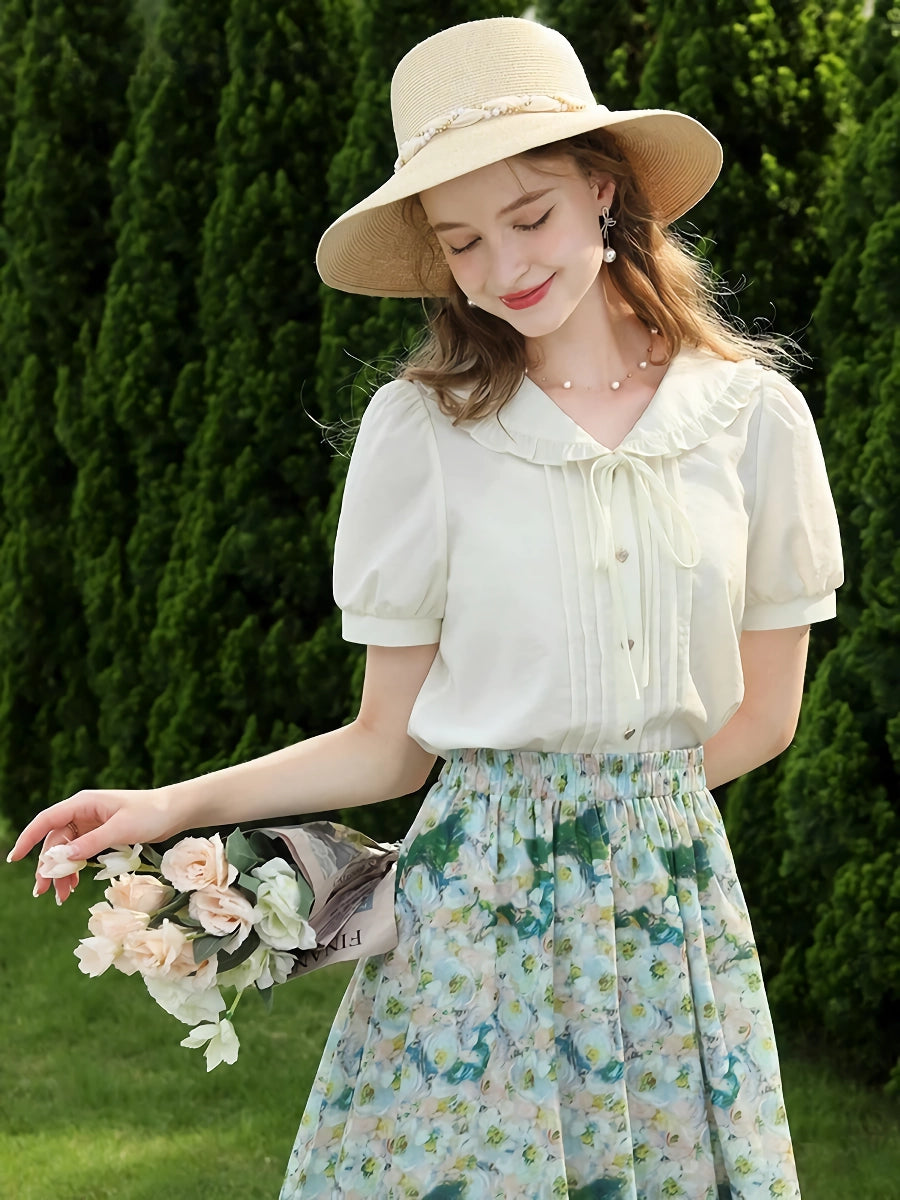 Women's Lace-up Peter Pan Collar Blouse