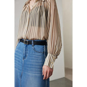 women's striped silk casual shirt, view 9 - MRSLM