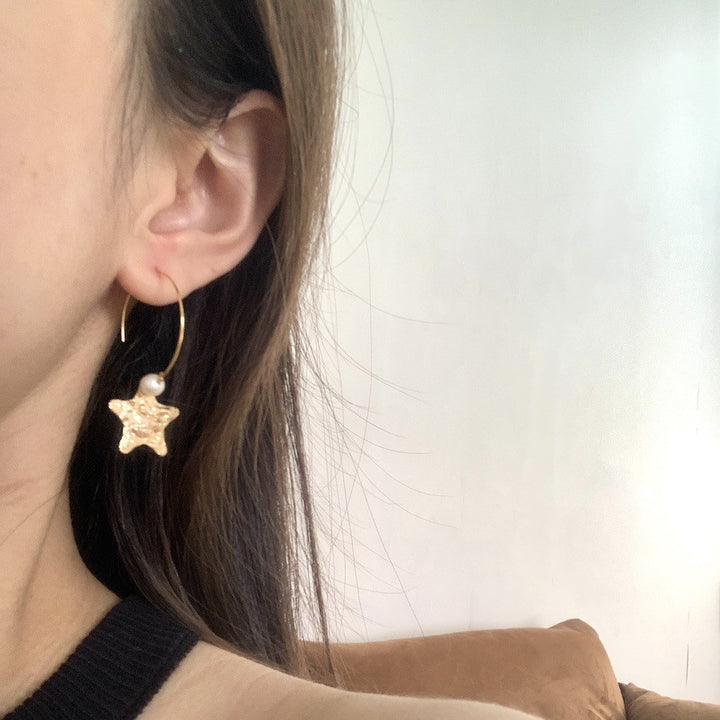 Fantastic Niche Five-pointed Star Pearl Earrings For Women