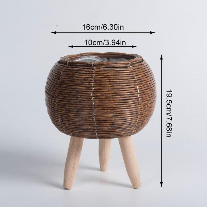 Elegant Nordic-Style Woven Plant Stand with Wooden Legs