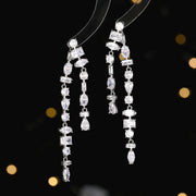 geometric zircon double tassel earrings, view 3 - MRSLM