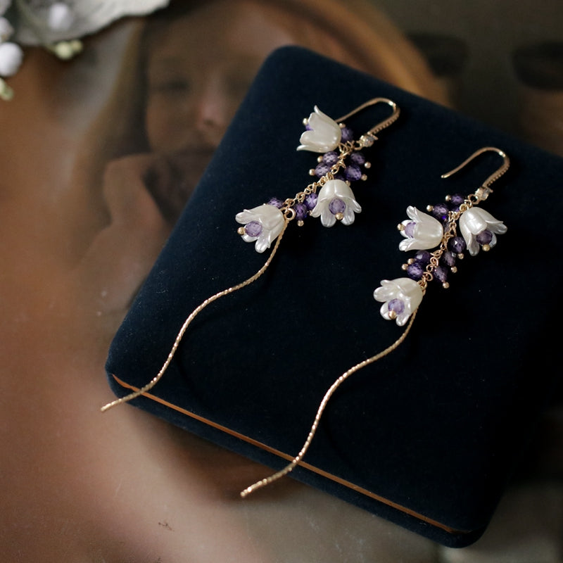 Brincos de orquídea sino vintage franceses