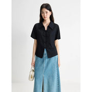Black chiffon bow top, view 2 - MRSLM