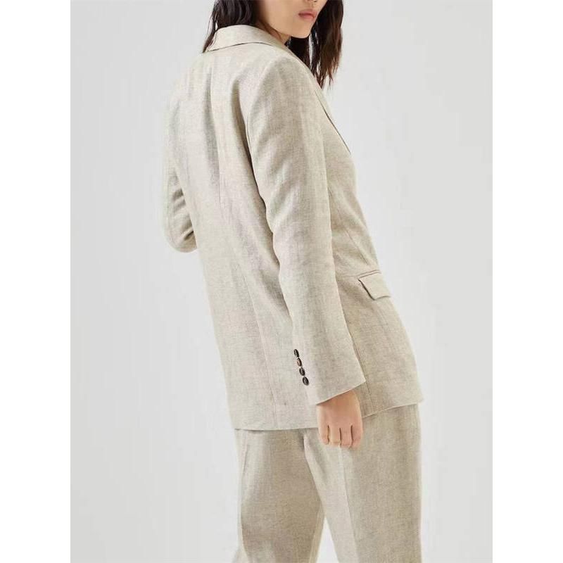 Cotton linen women's blazer and pants set, view 4 - MRSLM