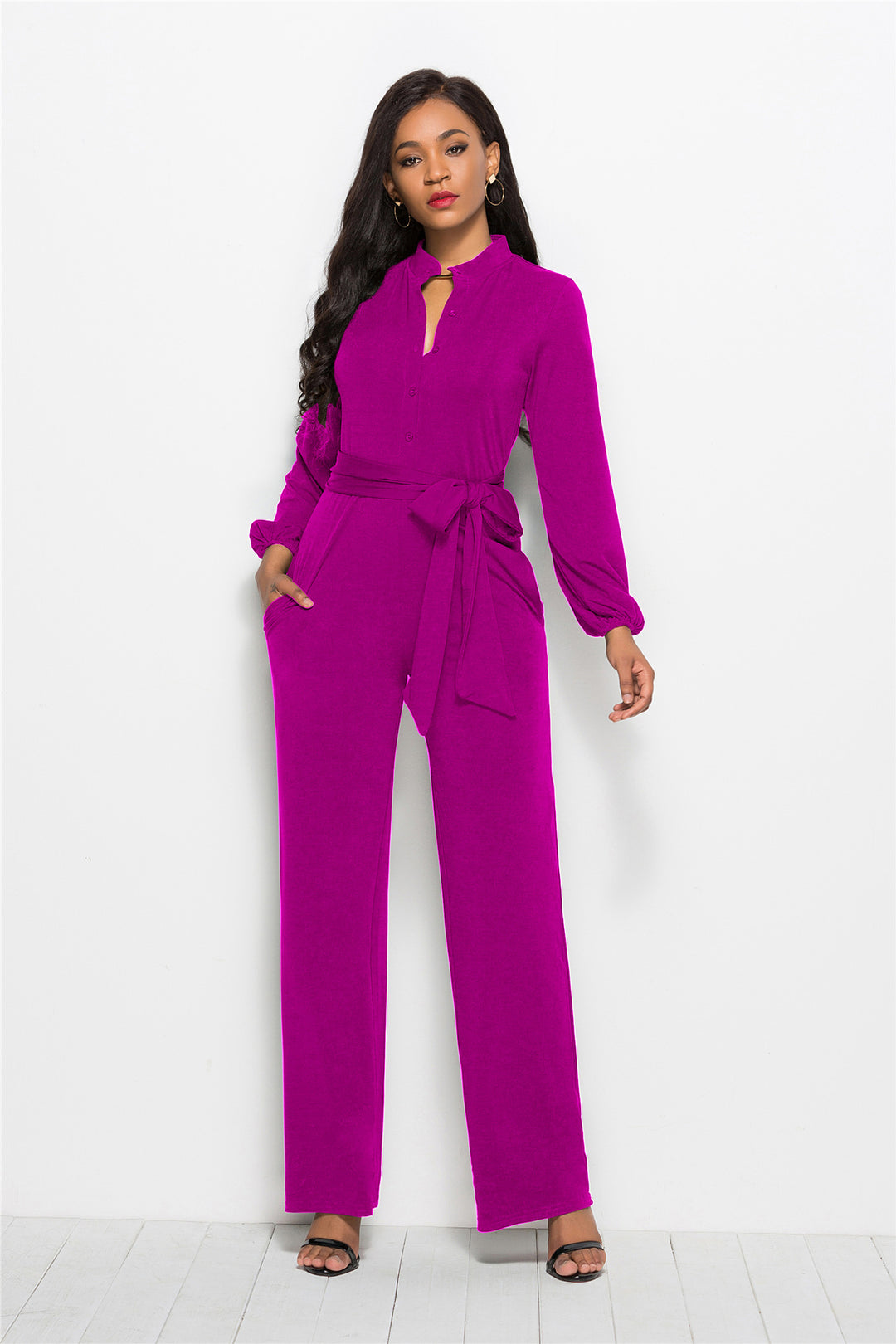 Women's Fashionable Solid Color Wide Leg Jumpsuit