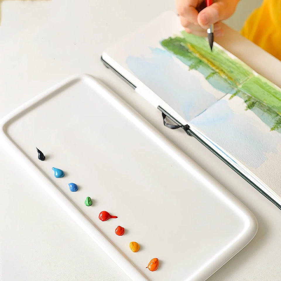 Paleta de cores retangular de cerâmica para pintura em aquarela e guache.