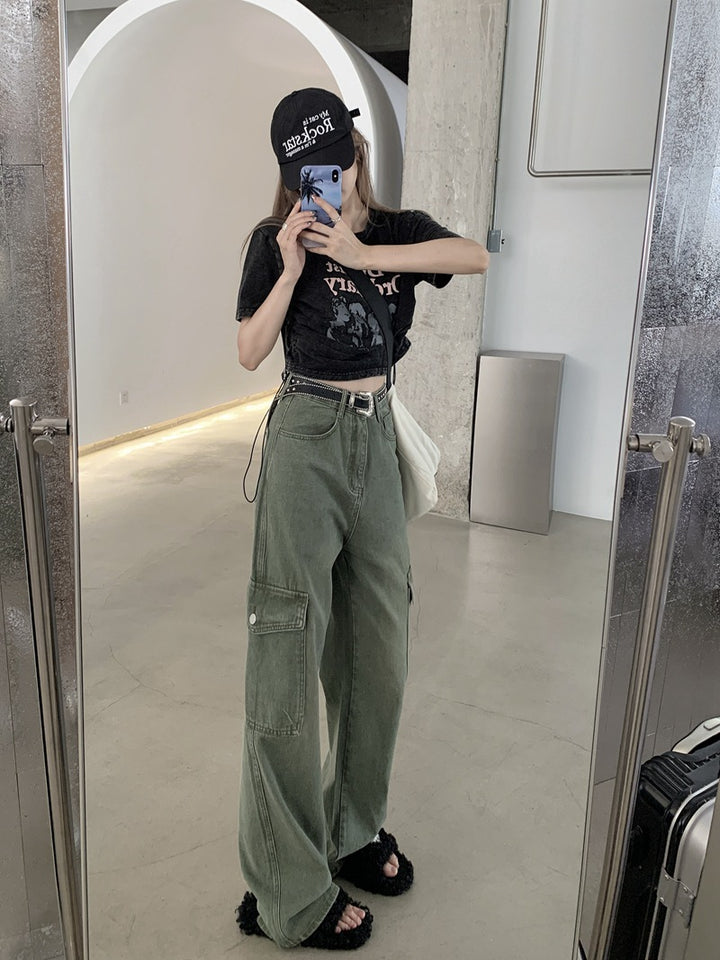 Super Hot Girl Casual High Waist Straight-leg Denim Wide Leg Pants