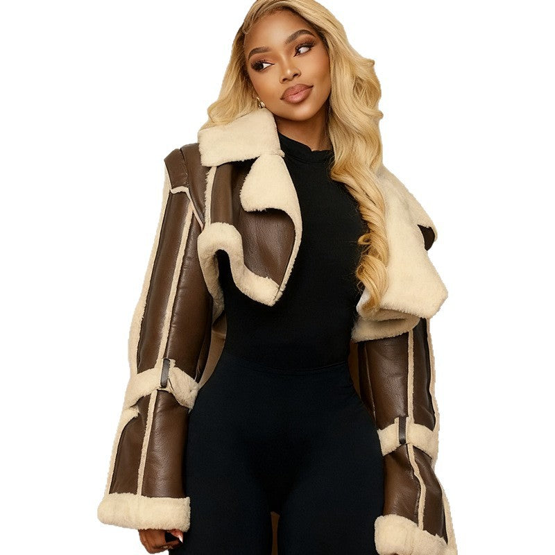 Women's Faux Shearling Trim Moto Jacket