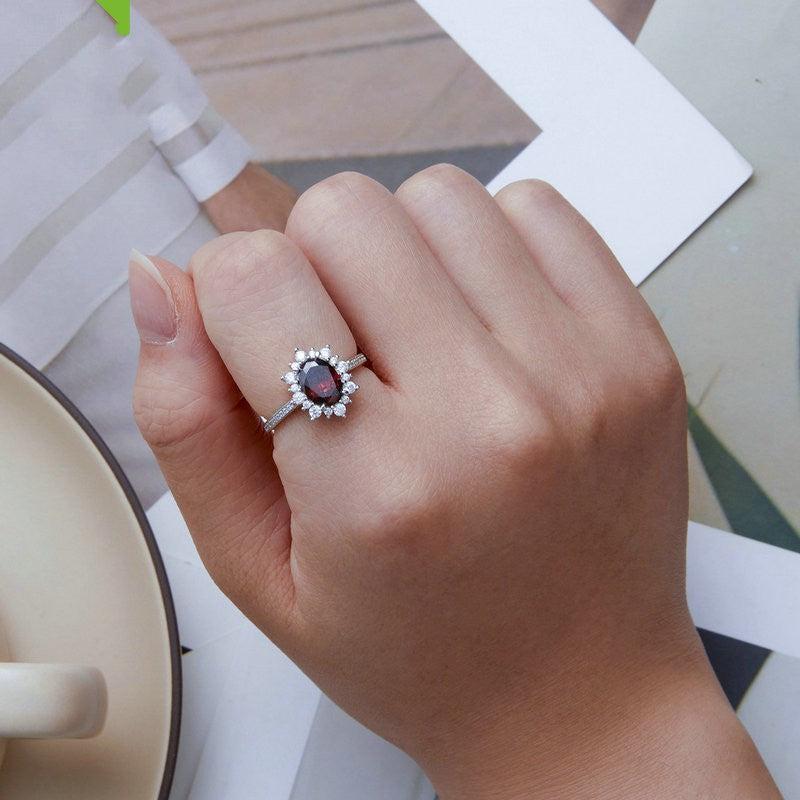 red zircon silver wedding ring, view 4 - MRSLM