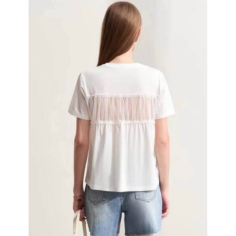 Women's bead embroidered mesh tee, view 4 - MRSLM