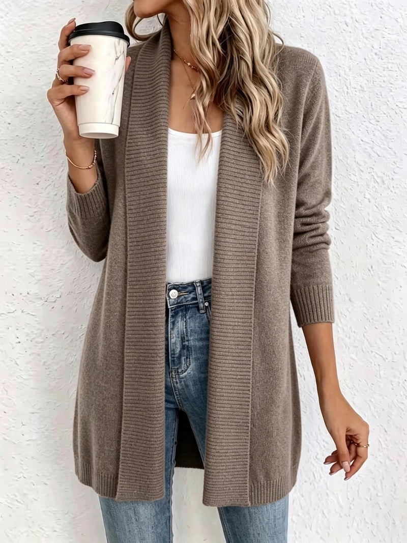 Women's shawl collar long knit cardigan, view 10 - MRSLM