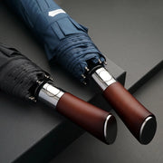 automatic folding umbrella with wooden handle, view 6 - MRSLM