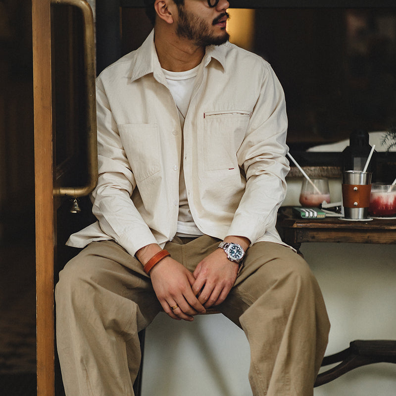 Men's cotton polo collar long sleeve shirt, view 4 - MRSLM