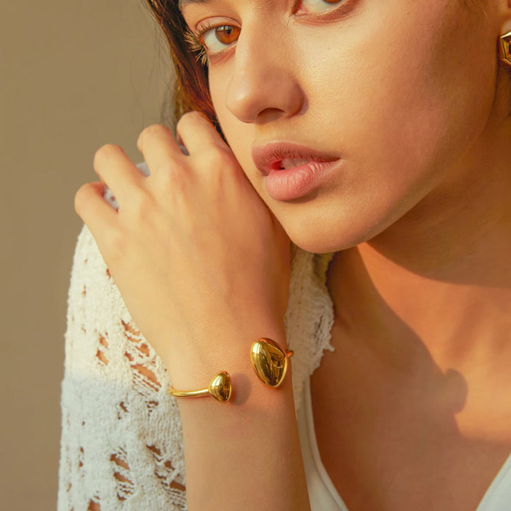 Trendy 18K Gold Plated Irregular Opening Stainless Steel Bangle