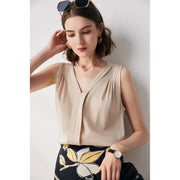 sleeveless v-neck silk blouse, view 21 - MRSLM